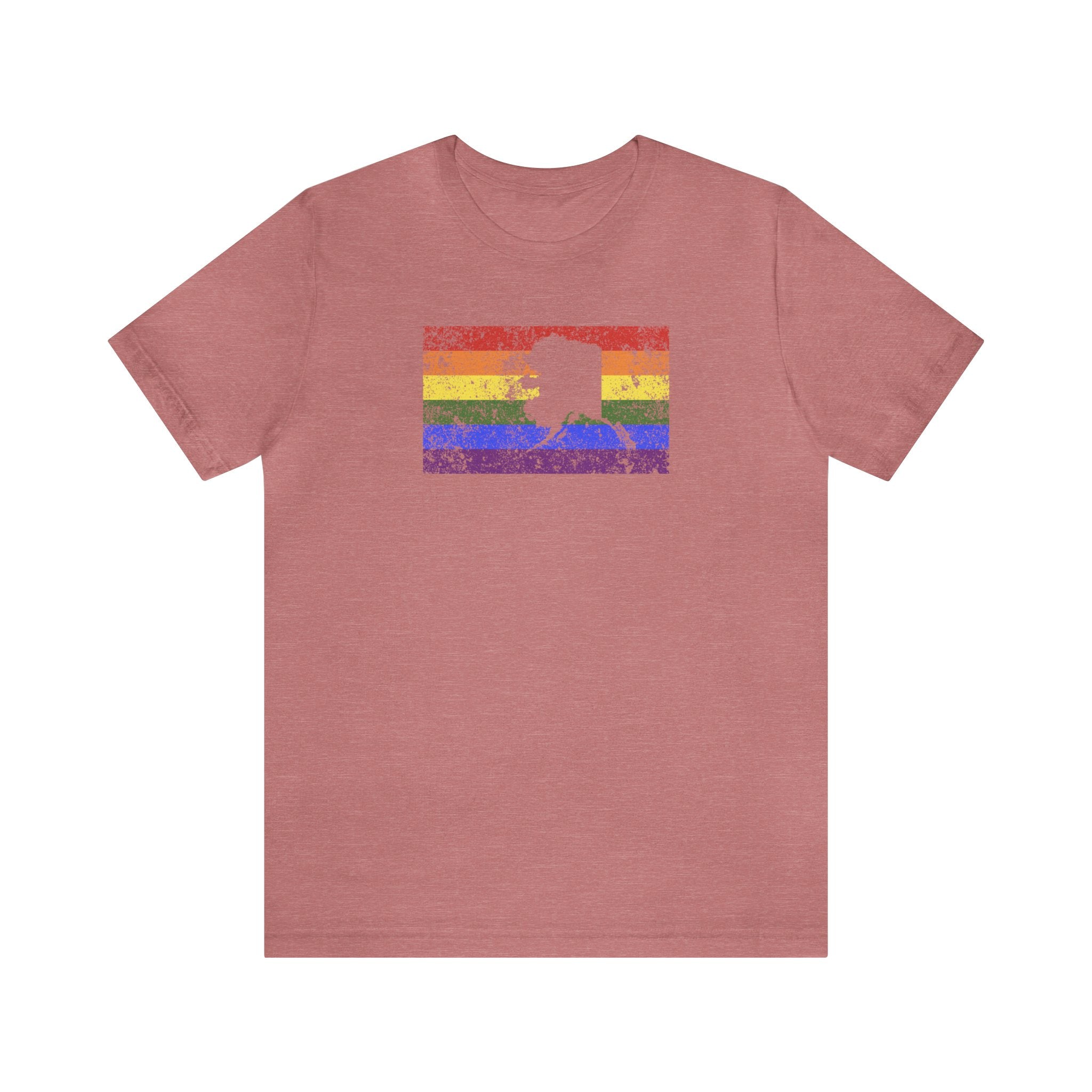 Alaska Pride Flag Tee: Rainbow LGBTQ+ State Silhouette Distressed Shirt