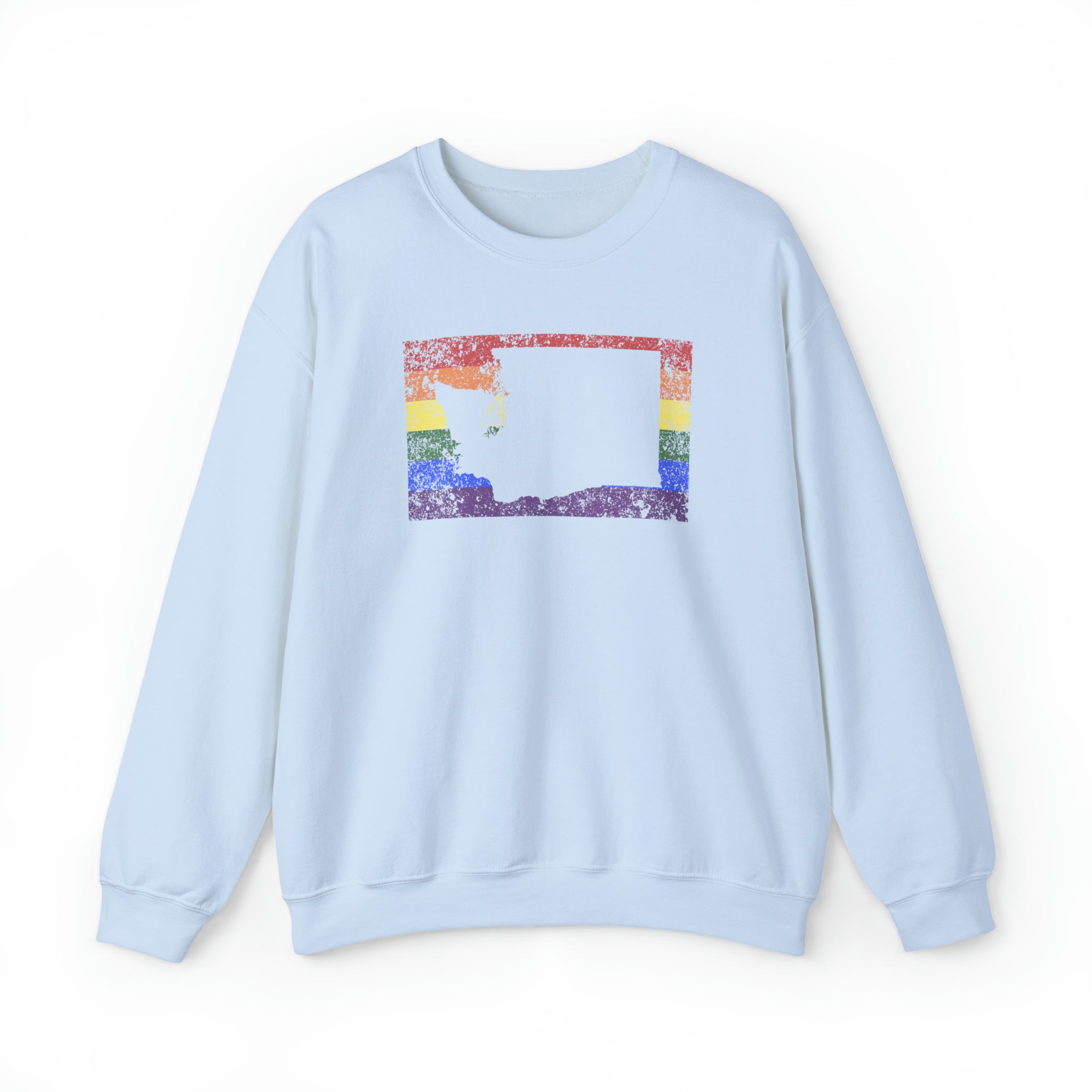 Washington Pride Flag Sweater: Rainbow LGBTQ+ State Silhouette Distressed Sweatshirt