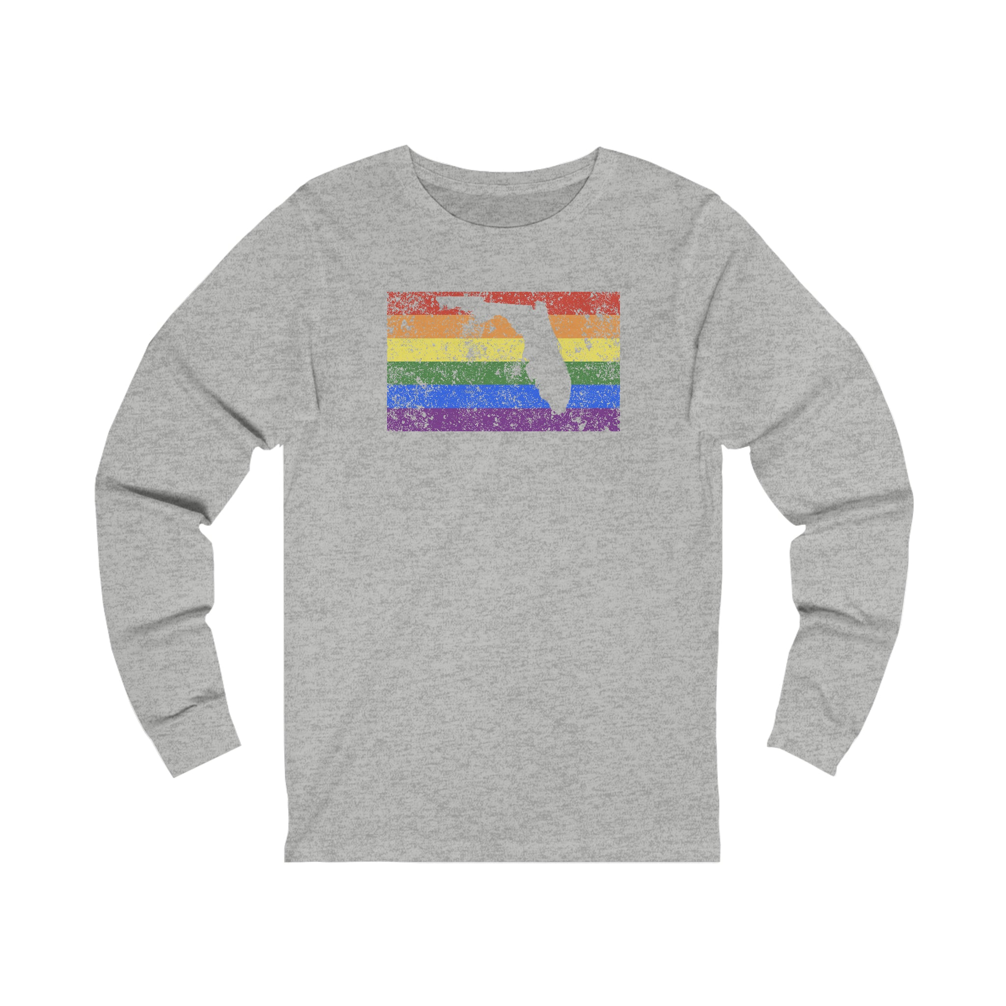 Florida Pride Flag Long Sleeve Tee: Rainbow LGBTQ+ State Silhouette Distressed Long Sleeve T-Shirt