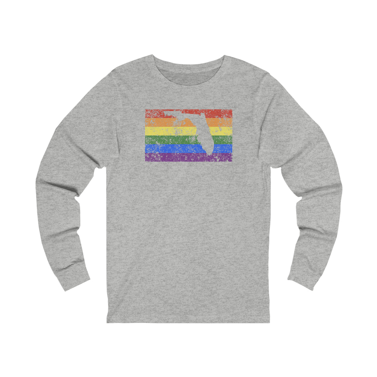 Florida Pride Flag Long Sleeve Tee: Rainbow LGBTQ+ State Silhouette Distressed Long Sleeve T-Shirt