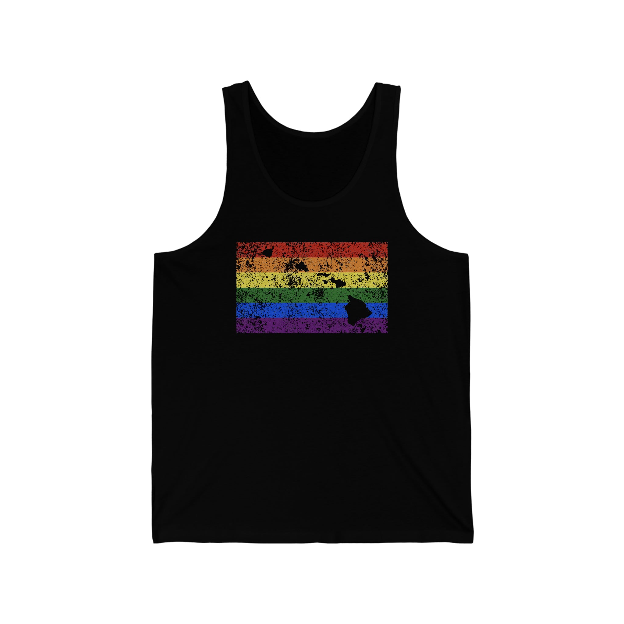 Hawaii Pride Flag Tank: Rainbow LGBTQ+ State Silhouette Distressed Tank-Top