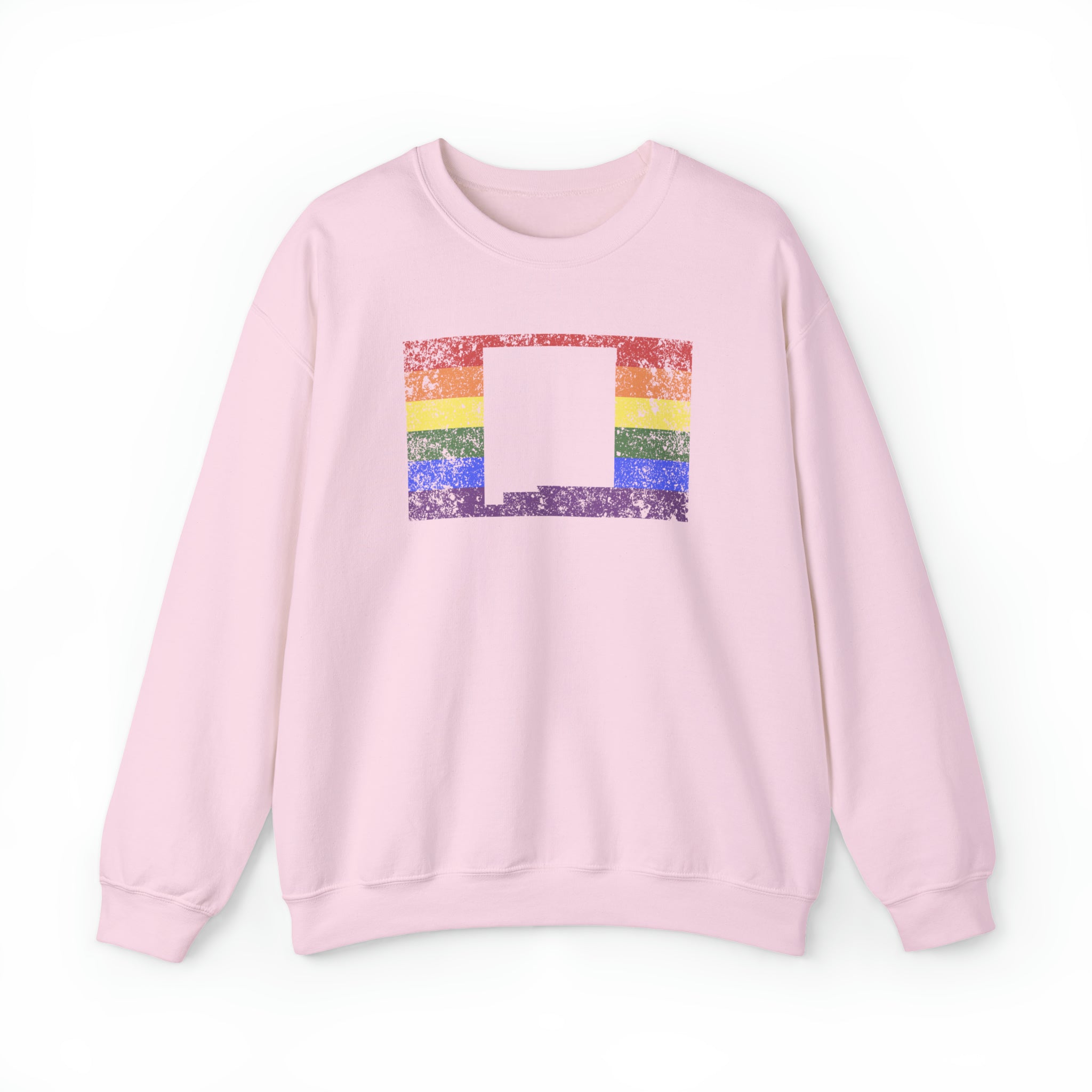 New Mexico Pride Flag Sweater: Rainbow LGBTQ+ State Silhouette Distressed Sweatshirt