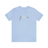 Demigender Pride T-Shirt: Flowing Cursive 'Pride' in Gradient Hues