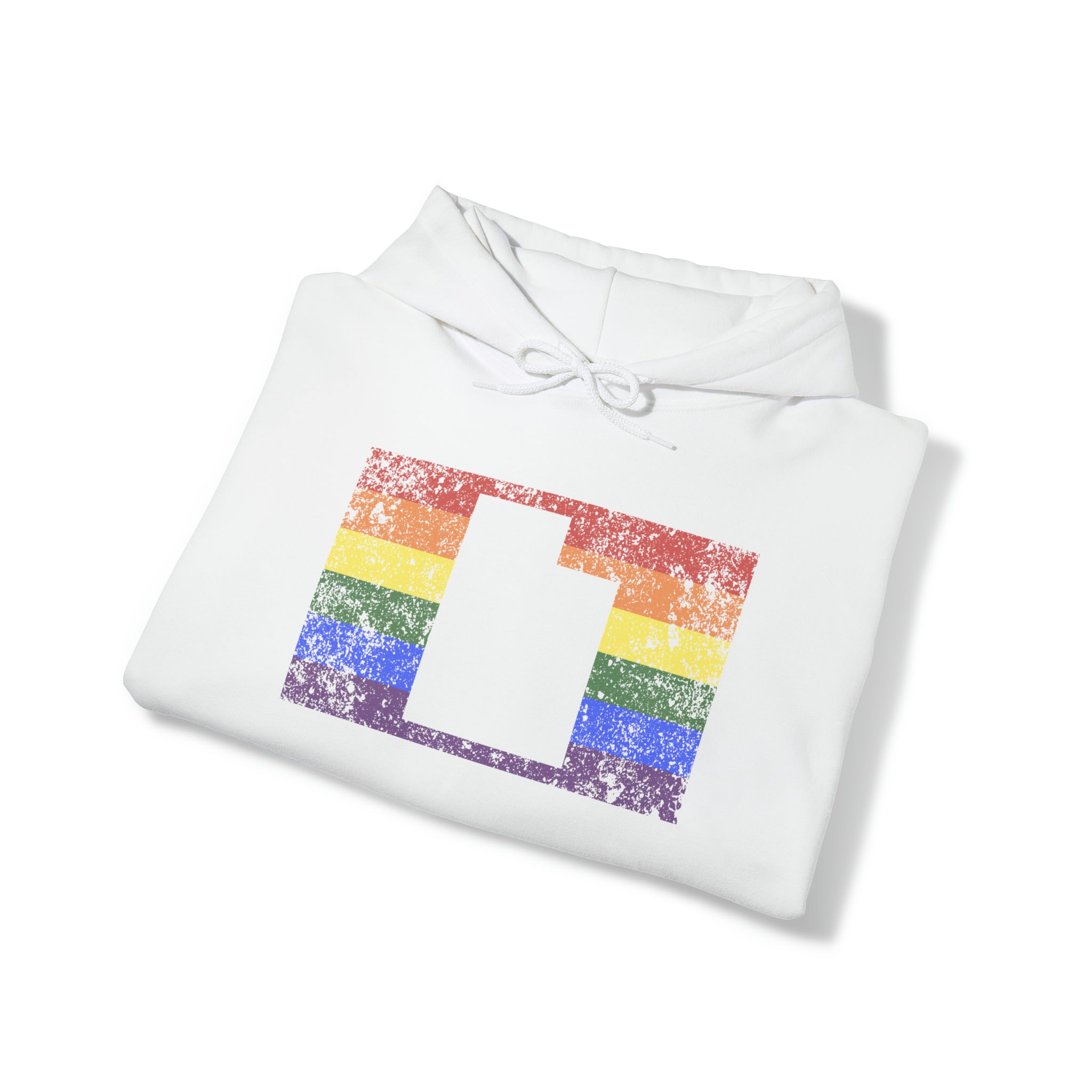 Utah Pride Flag Hoodie: Rainbow LGBTQ+ State Silhouette Distressed Hooded Sweatshirt