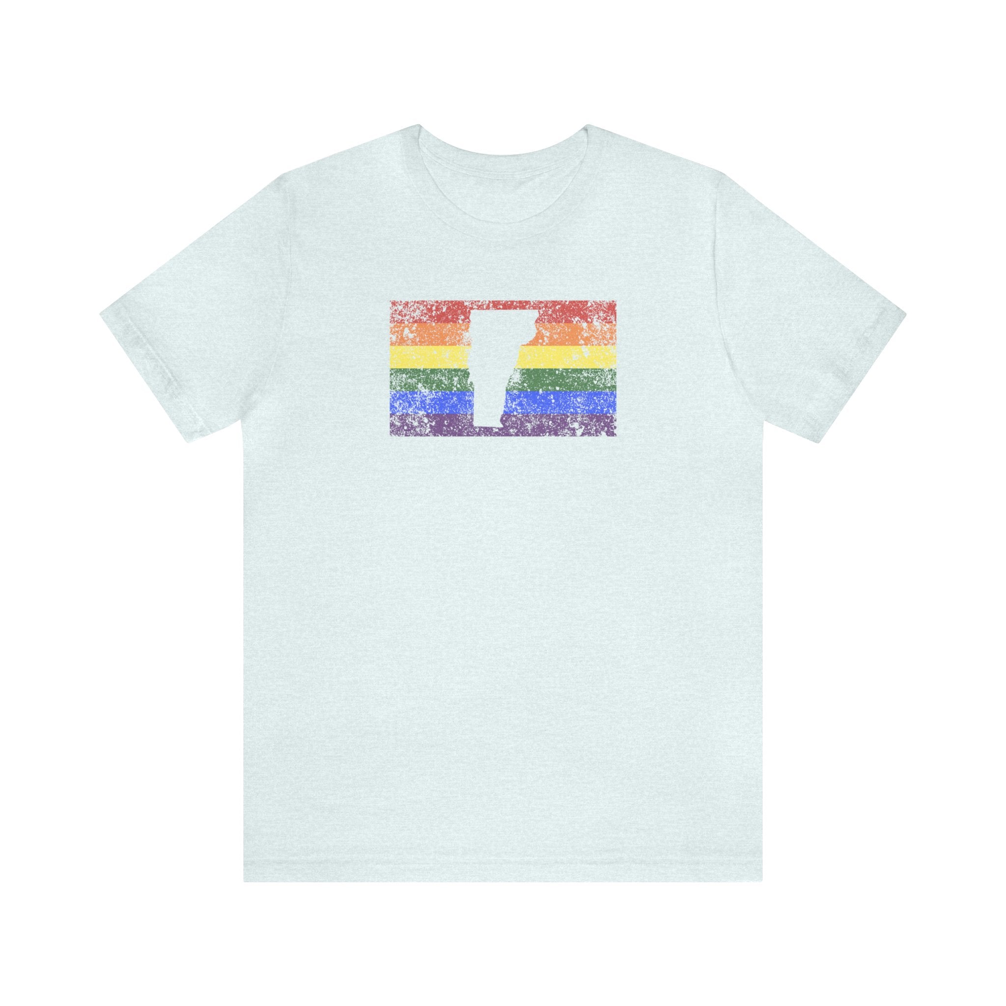Vermont Pride Flag Tee: Rainbow LGBTQ+ State Silhouette Distressed Shirt