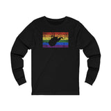 West Virginia Pride Flag Long Sleeve Tee: Rainbow LGBTQ+ State Silhouette Distressed Long Sleeve T-Shirt