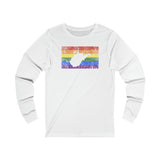 West Virginia Pride Flag Long Sleeve Tee: Rainbow LGBTQ+ State Silhouette Distressed Long Sleeve T-Shirt