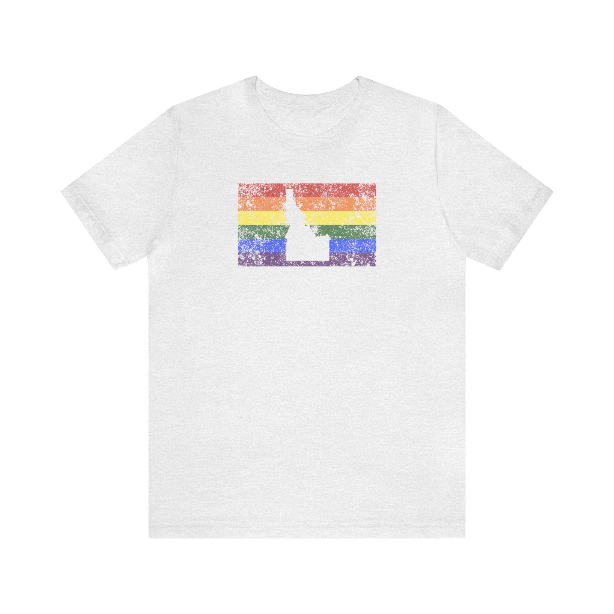 Idaho Pride Flag Tee: Rainbow LGBTQ+ State Silhouette Distressed Shirt