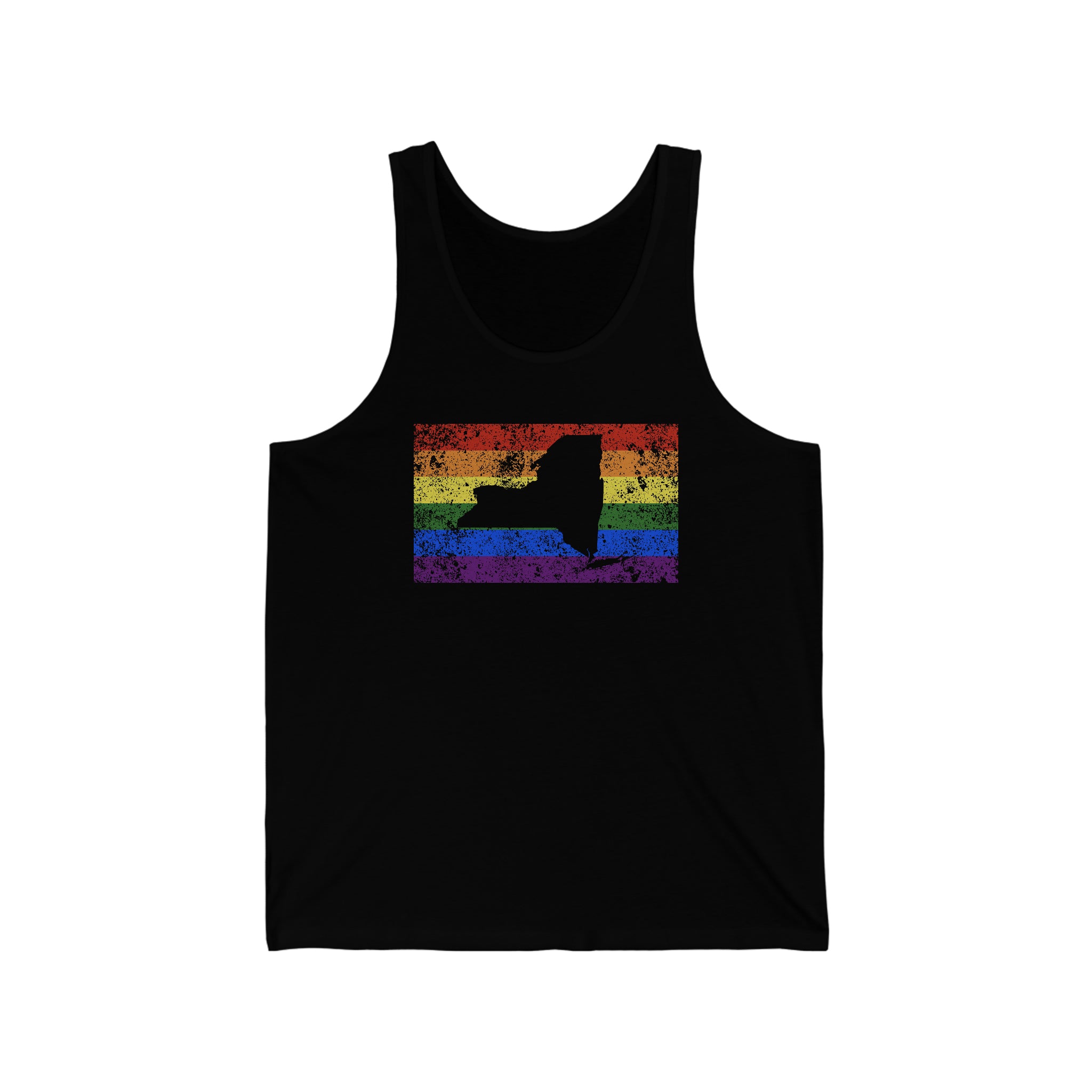 New York Pride Flag Tank: Rainbow LGBTQ+ State Silhouette Distressed Tank-Top