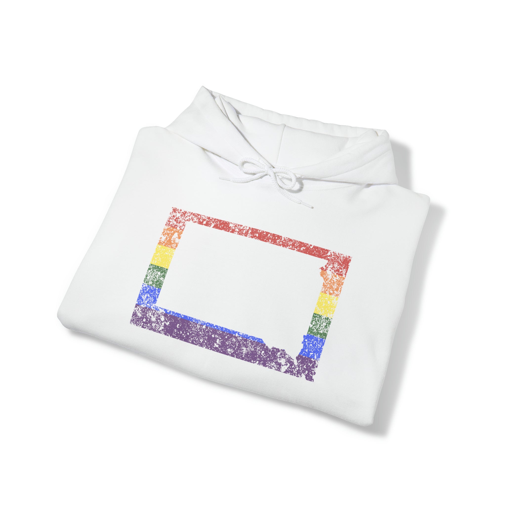 South Dakota Pride Flag Hoodie: Rainbow LGBTQ+ State Silhouette Distressed Hooded Sweatshirt