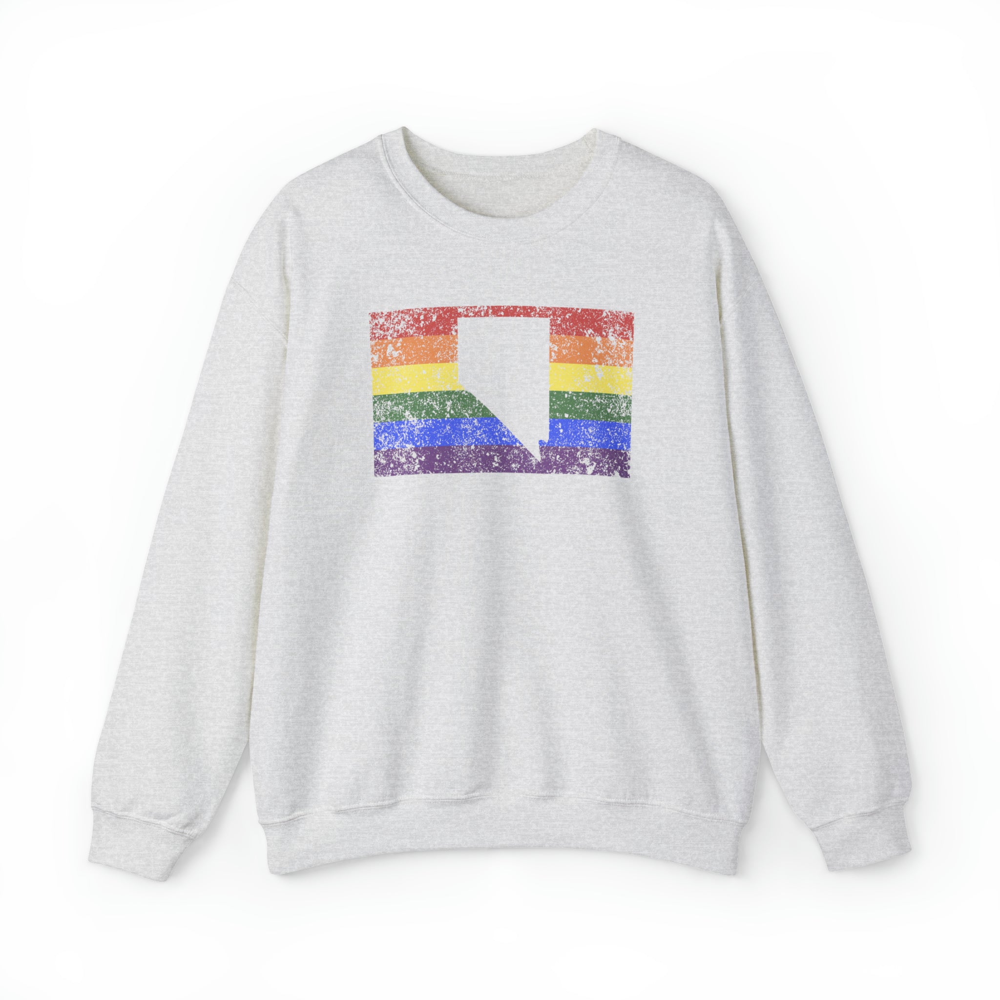 Nevada Pride Flag Sweater: Rainbow LGBTQ+ State Silhouette Distressed Sweatshirt