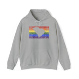 South Carolina Pride Flag Hoodie: Rainbow LGBTQ+ State Silhouette Distressed Hooded Sweatshirt