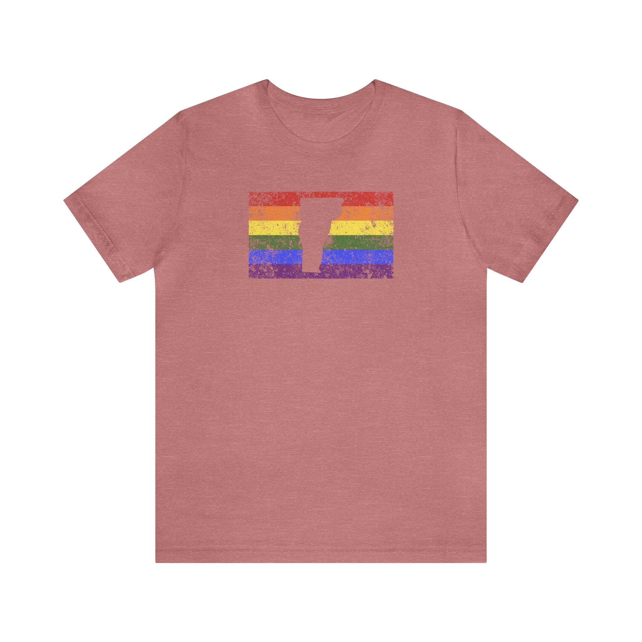 Vermont Pride Flag Tee: Rainbow LGBTQ+ State Silhouette Distressed Shirt
