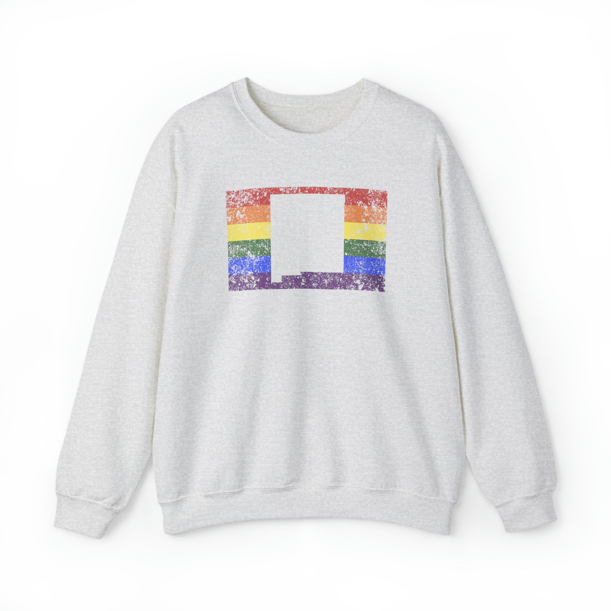 New Mexico Pride Flag Sweater: Rainbow LGBTQ+ State Silhouette Distressed Sweatshirt