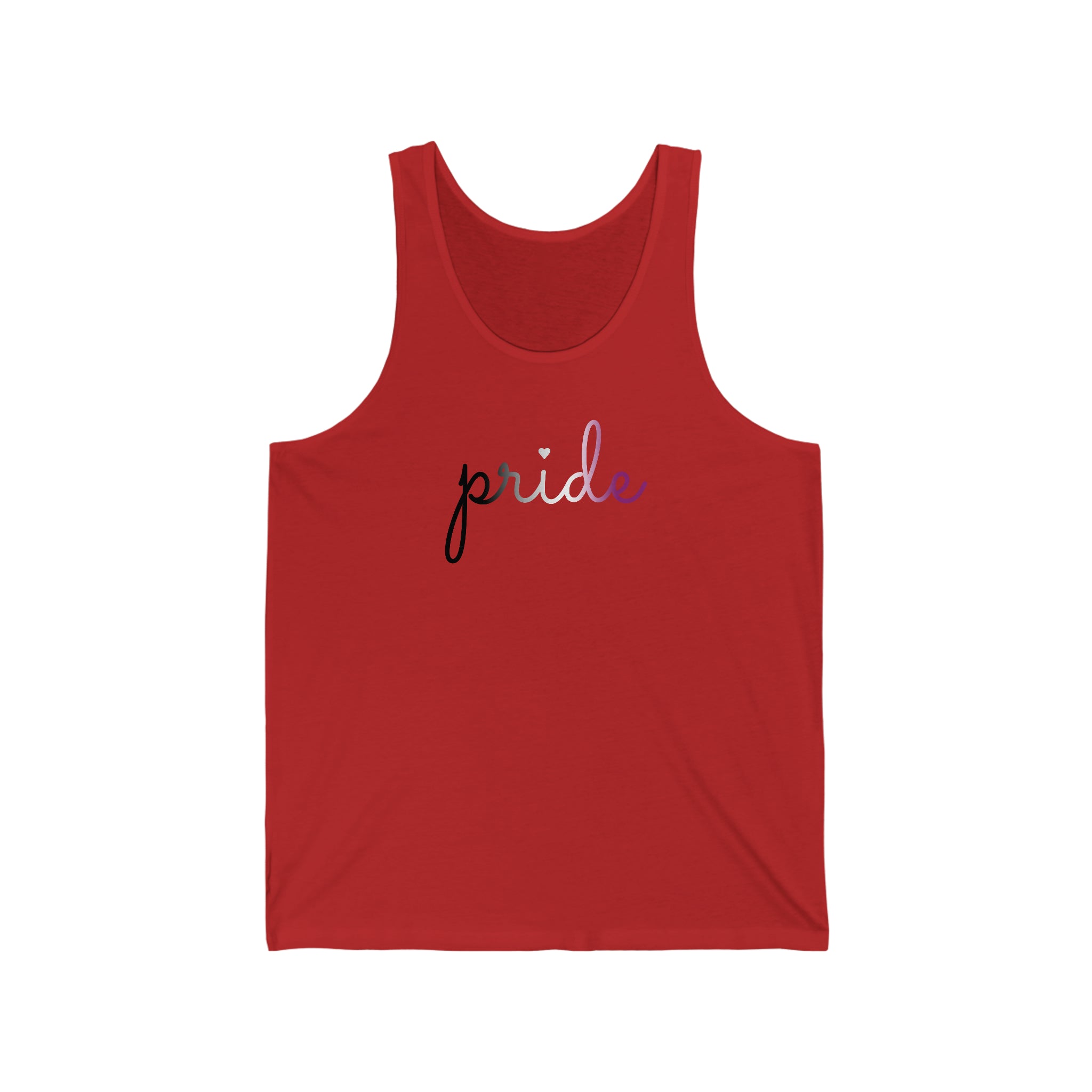 Asexual Pride Tank-Top: Flowing Cursive 'Pride' in Gradient Hues
