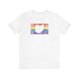 Ohio Pride Flag Tee: Rainbow LGBTQ+ State Silhouette Distressed Shirt