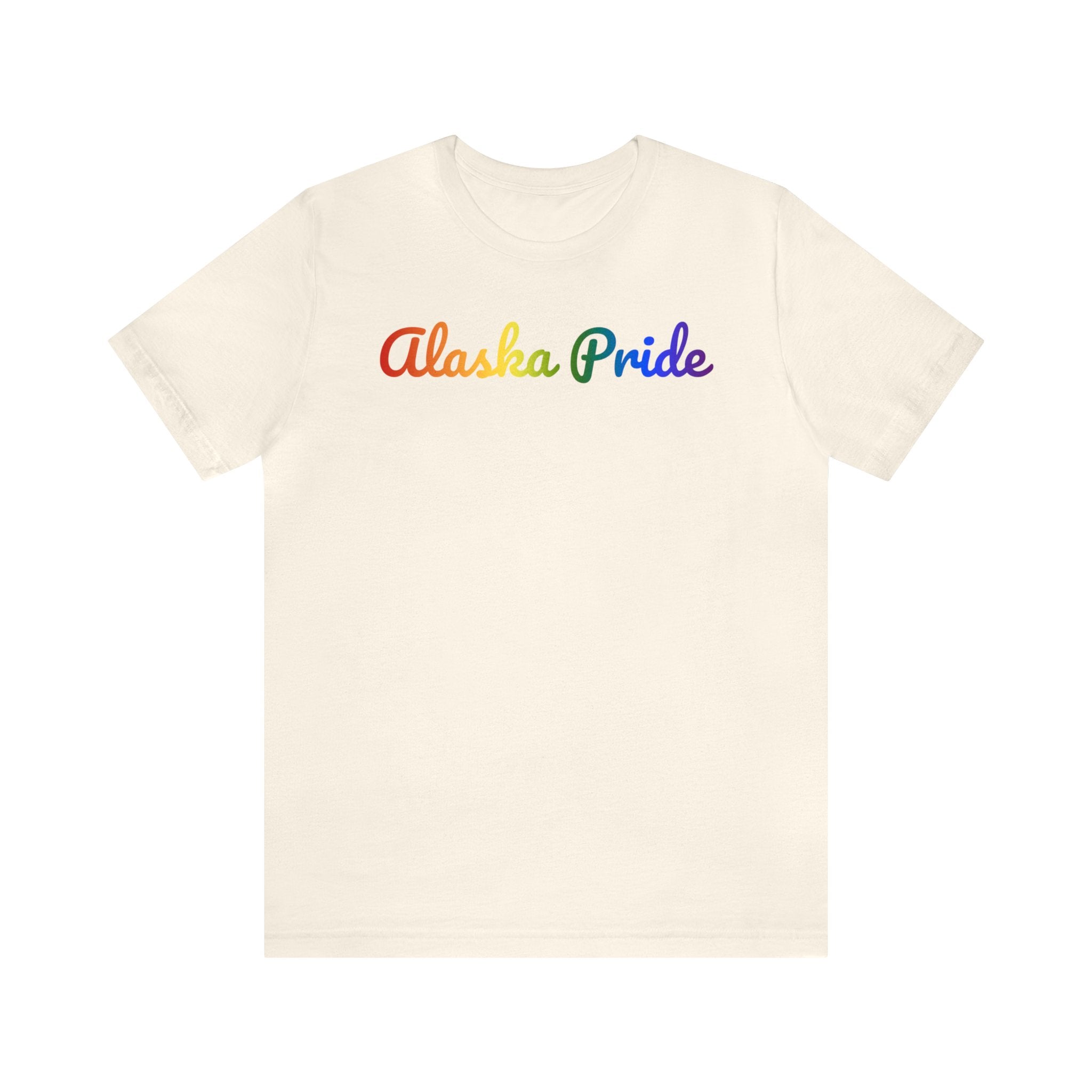 Alaska Pride T-Shirt: Flowing Cursive Design with LGBTQ+ Gradient