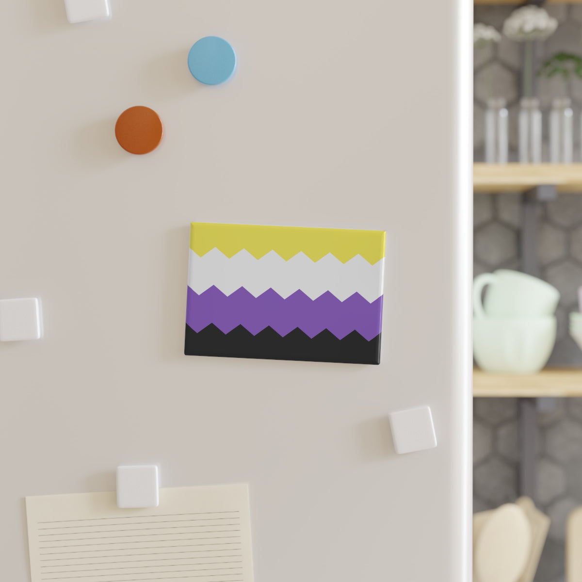 Nonbinary Pride Flag Magnet: Wavey Rectangle Button for Fridge