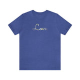 Demigender Love Script Tee: Subtly Elegant Pride T-Shirt