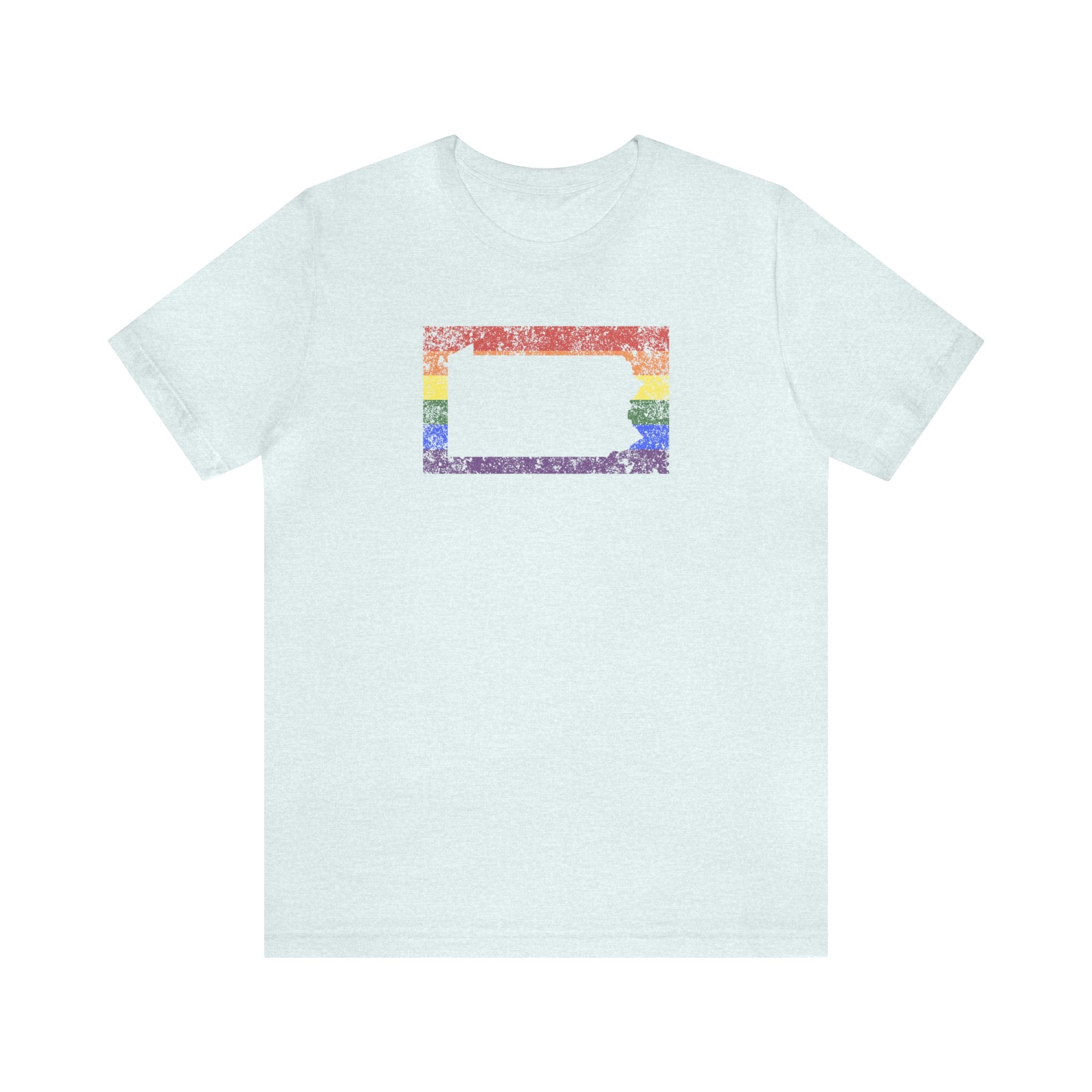 Pennsylvania Pride Flag Tee: Rainbow LGBTQ+ State Silhouette Distressed Shirt