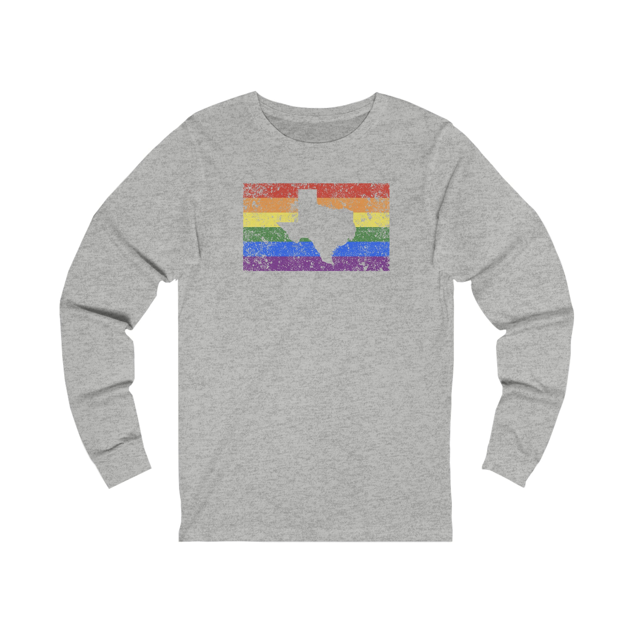 Texas Pride Flag Long Sleeve Tee: Rainbow LGBTQ+ State Silhouette Distressed Long Sleeve T-Shirt