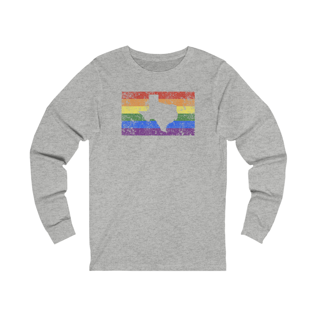 Texas Pride Flag Long Sleeve Tee: Rainbow LGBTQ+ State Silhouette Distressed Long Sleeve T-Shirt