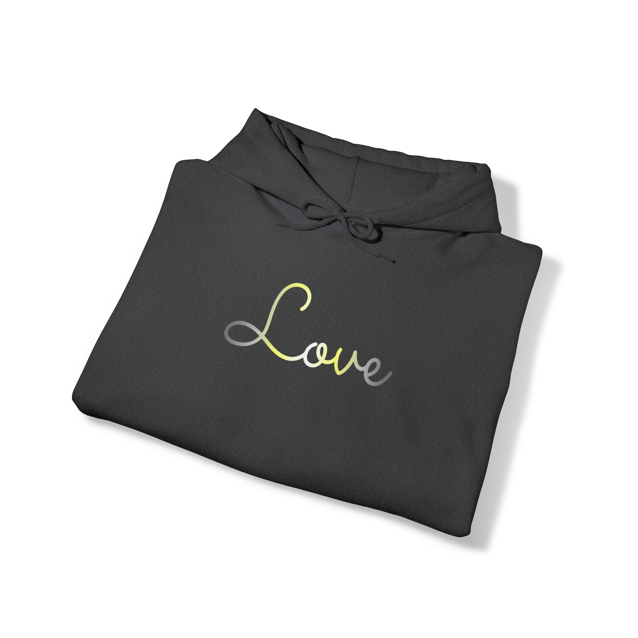 Demigender Love Script Hoodie: Subtly Elegant Pride Sweatshirt