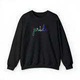 Gay Pride Sweater: Flowing Cursive 'Pride' in Gradient Hues