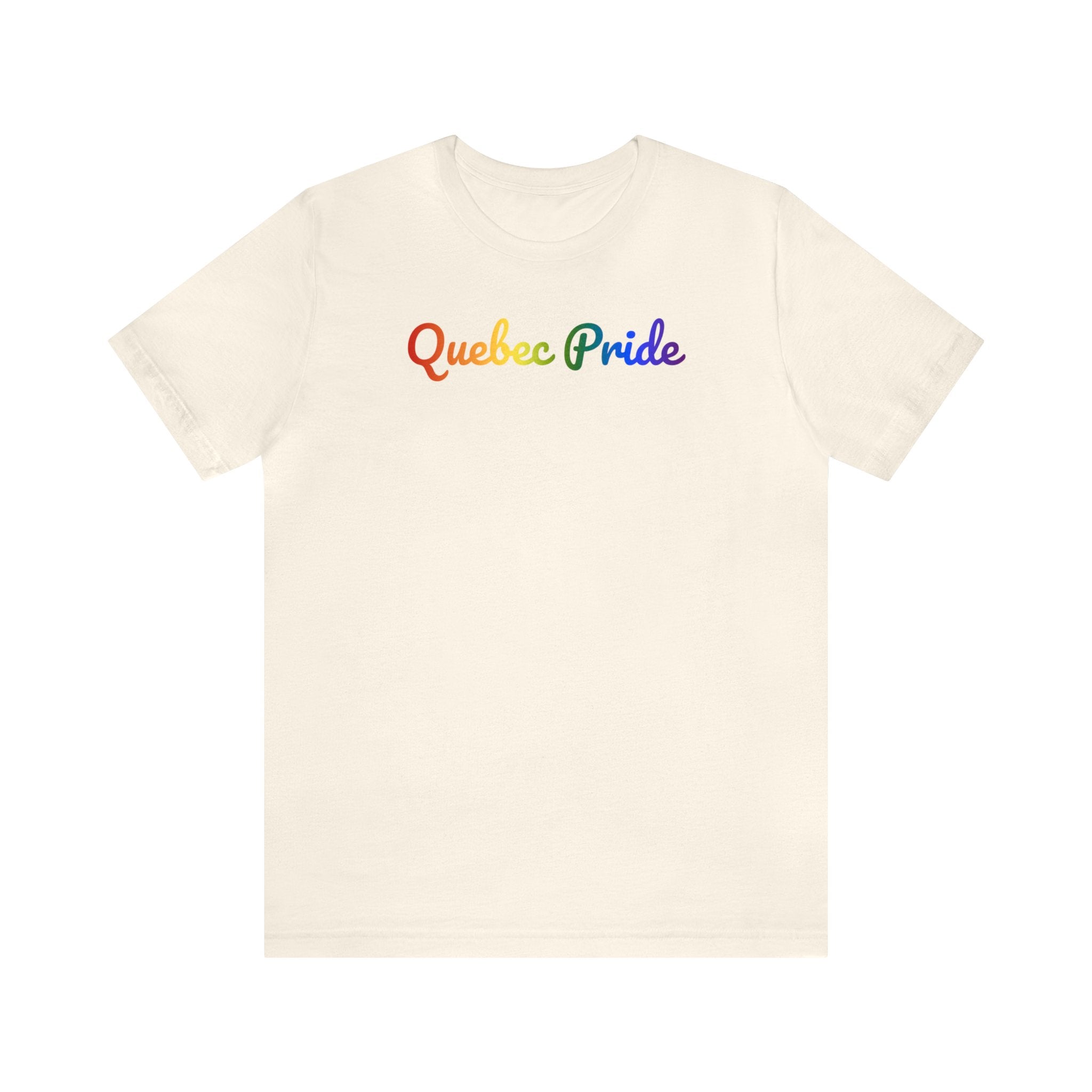 Quebec Pride T-Shirt: Flowing Cursive Design with LGBTQ+ Gradient