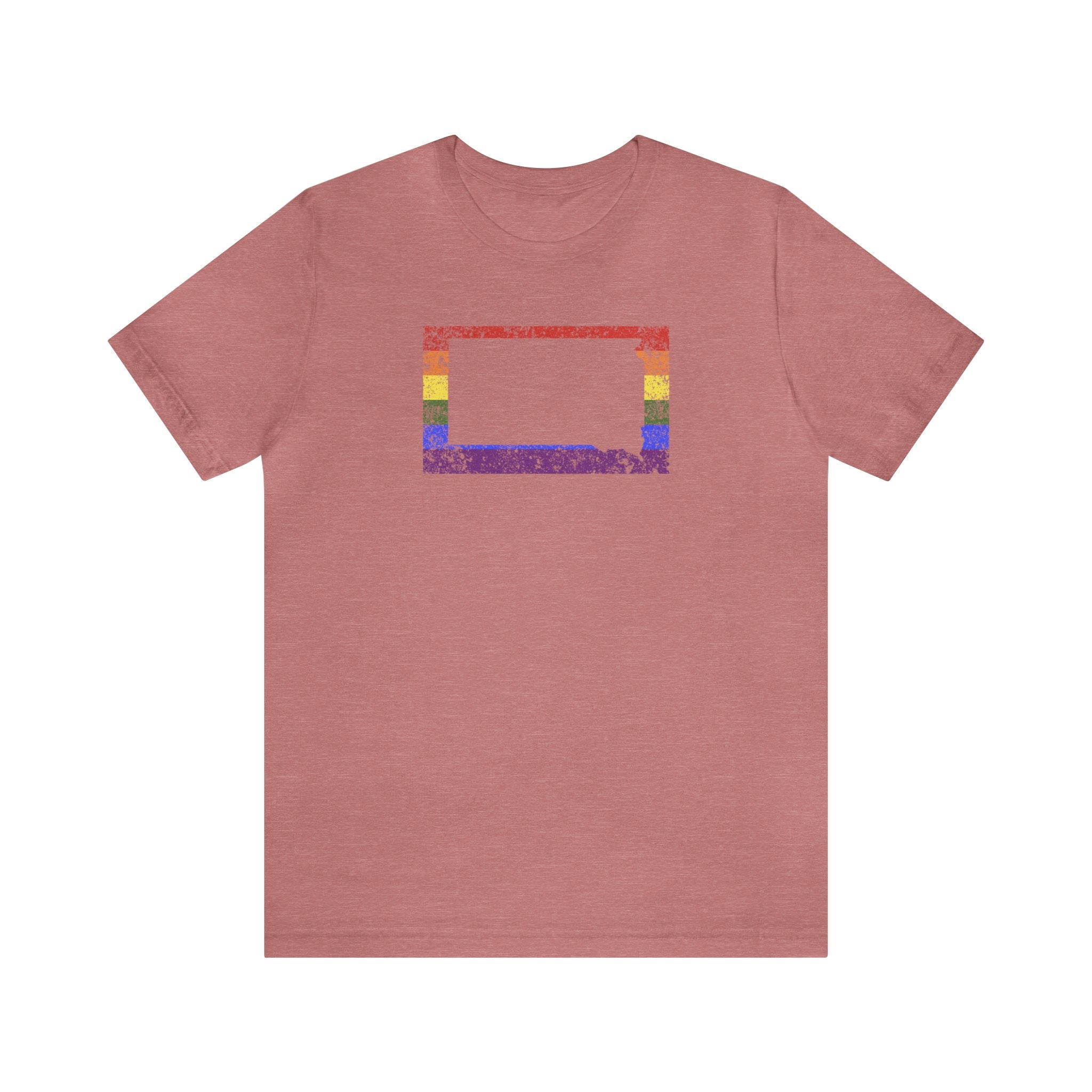 South Dakota Pride Flag Tee: Rainbow LGBTQ+ State Silhouette Distressed Shirt