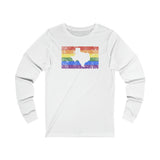 Texas Pride Flag Long Sleeve Tee: Rainbow LGBTQ+ State Silhouette Distressed Long Sleeve T-Shirt