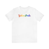 Yukon Pride T-Shirt: Flowing Cursive Design with LGBTQ+ Gradient