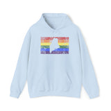 Maine Pride Flag Hoodie: Rainbow LGBTQ+ State Silhouette Distressed Hooded Sweatshirt