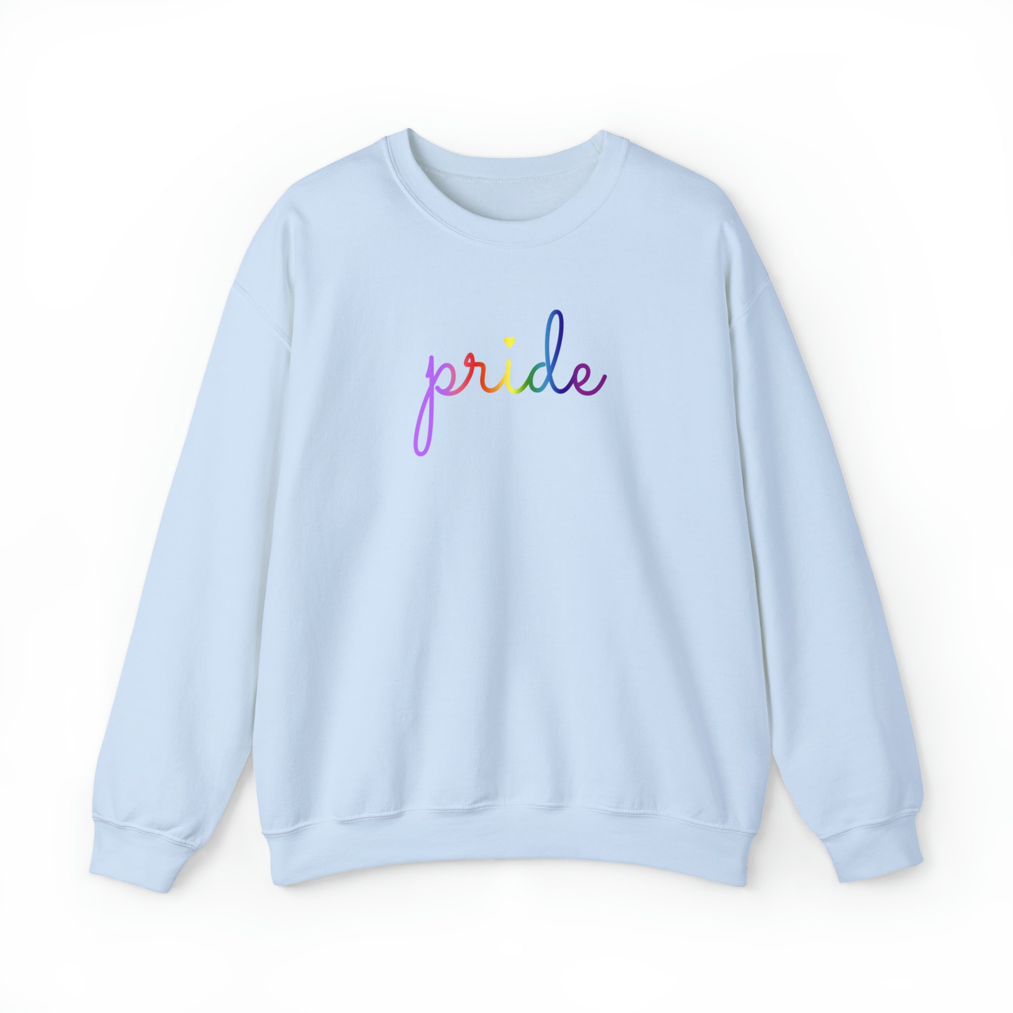 Gilbert Baker Pride Flag Sweater: Flowing Cursive 'Pride' in Gradient Hues