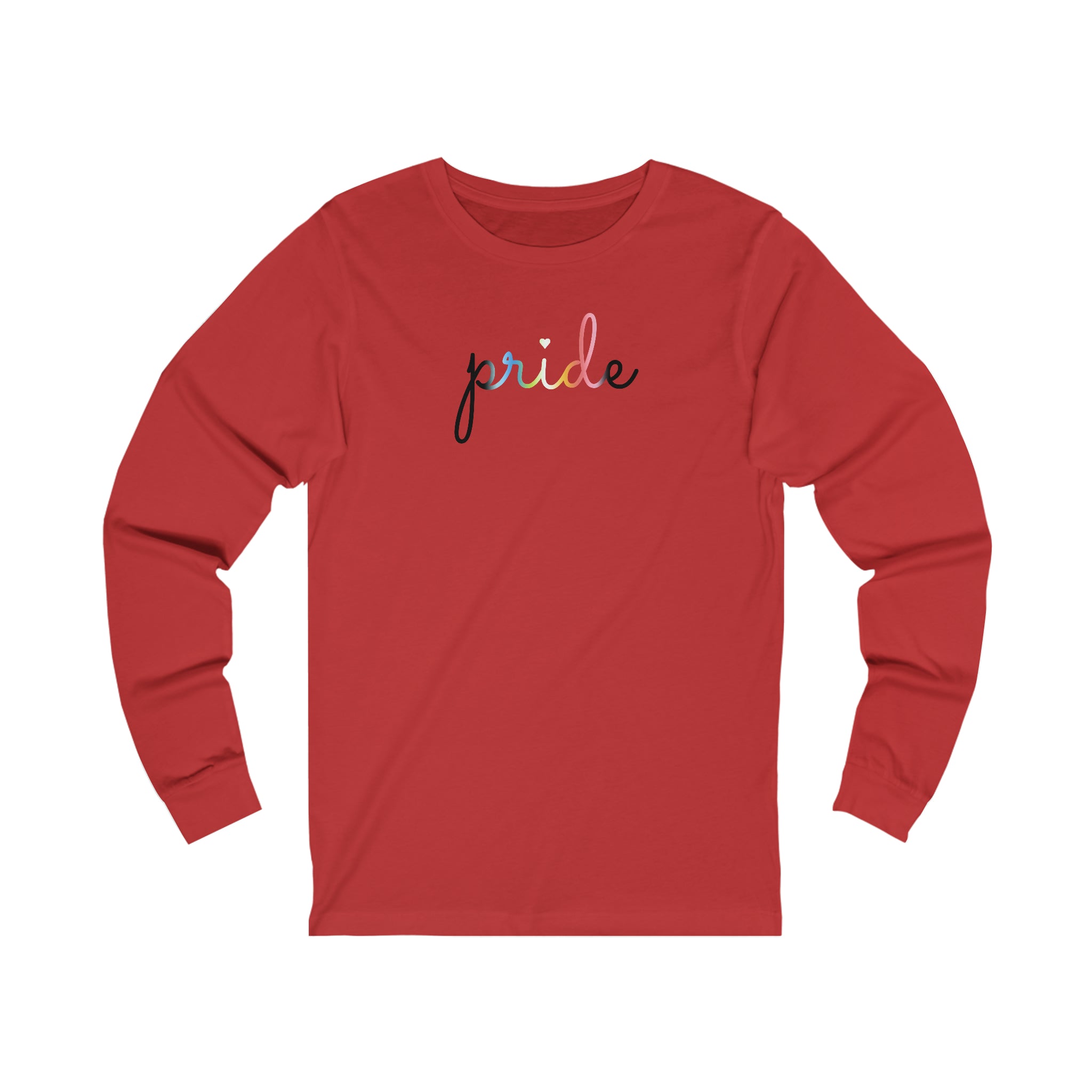 Queer Pride Long Sleeve T-Shirt: Flowing Cursive 'Pride' in Gradient Hues