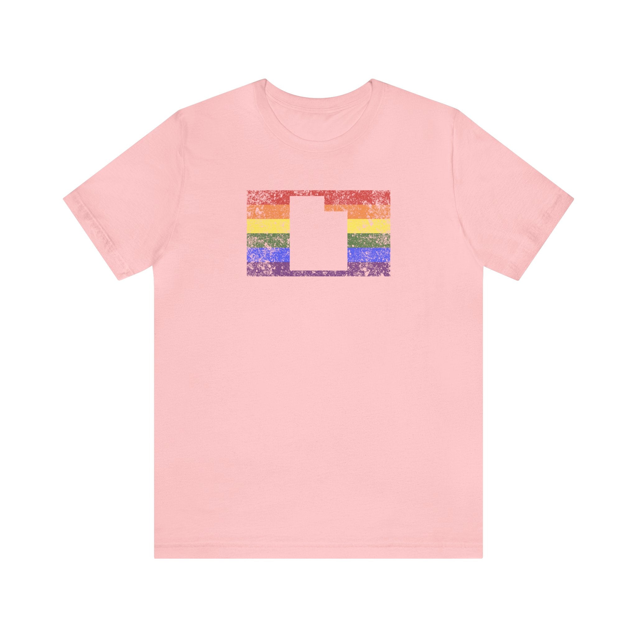 Utah Pride Flag Tee: Rainbow LGBTQ+ State Silhouette Distressed Shirt