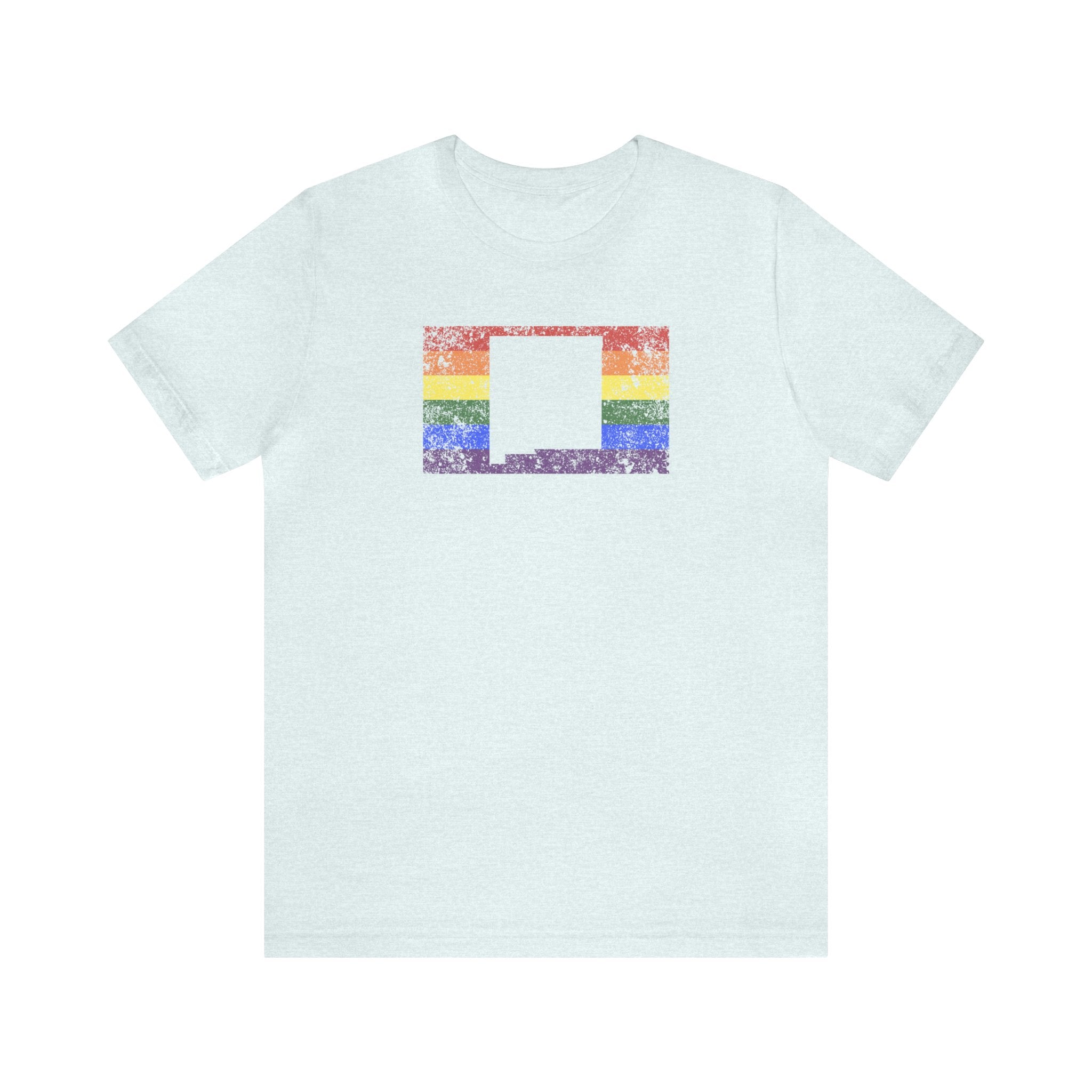 New Mexico Pride Flag Tee: Rainbow LGBTQ+ State Silhouette Distressed Shirt