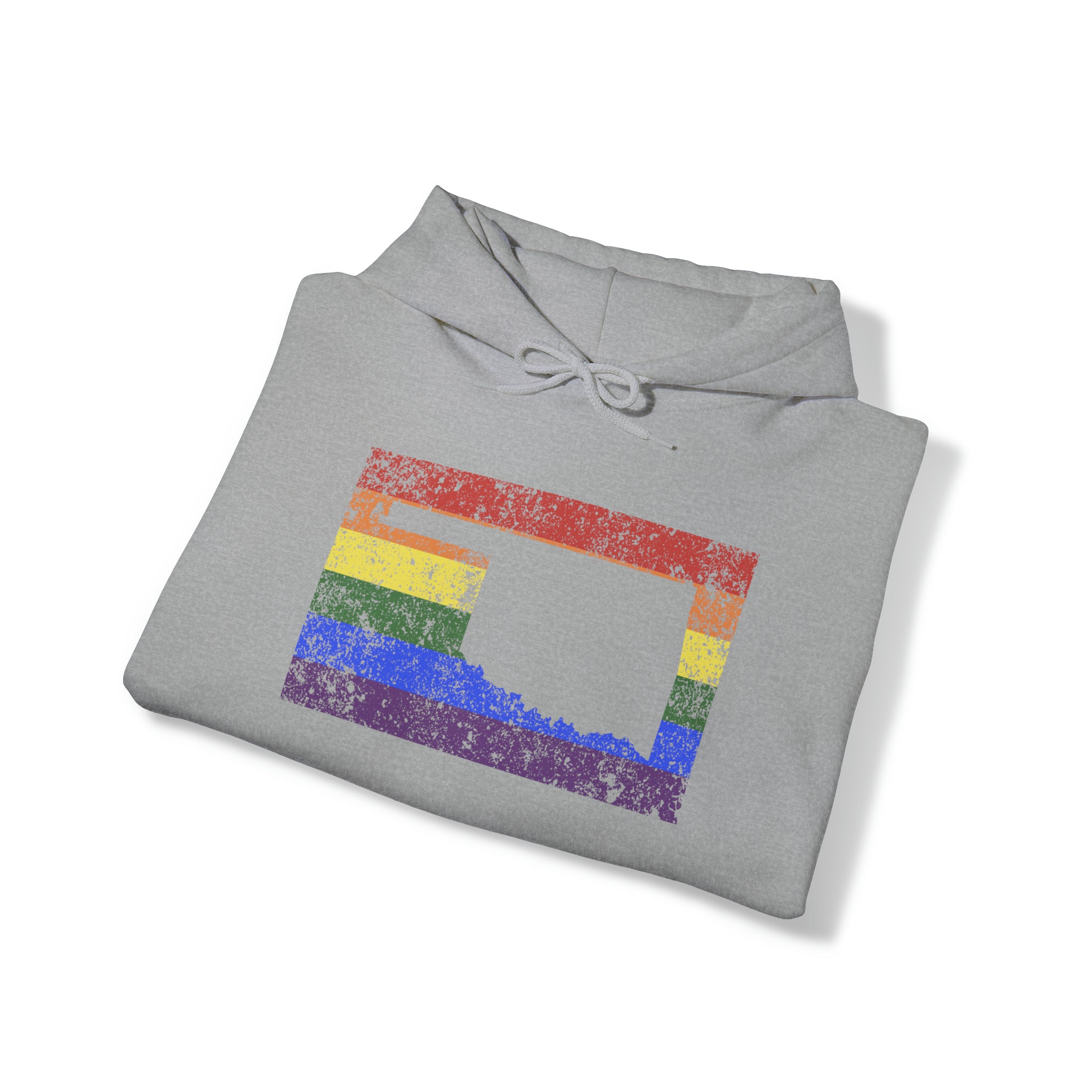 Oklahoma Pride Flag Hoodie: Rainbow LGBTQ+ State Silhouette Distressed Hooded Sweatshirt