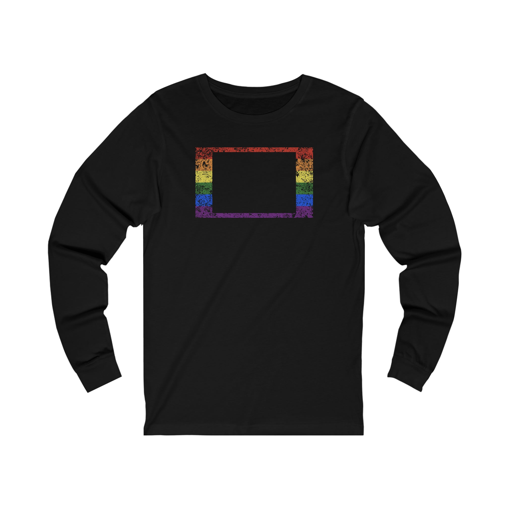 Colorado Pride Flag Long Sleeve Tee: Rainbow LGBTQ+ State Silhouette Distressed Long Sleeve T-Shirt