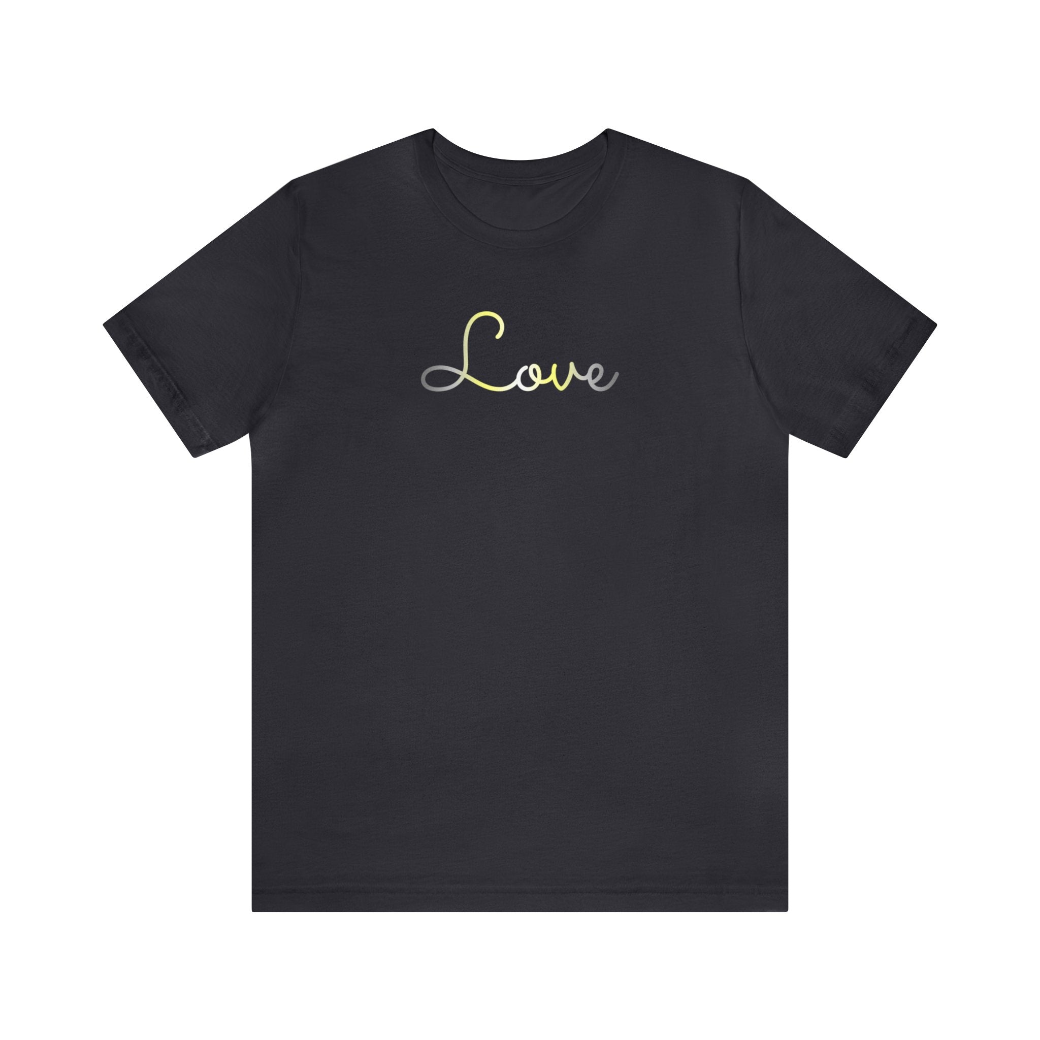 Demigender Love Script Tee: Subtly Elegant Pride T-Shirt
