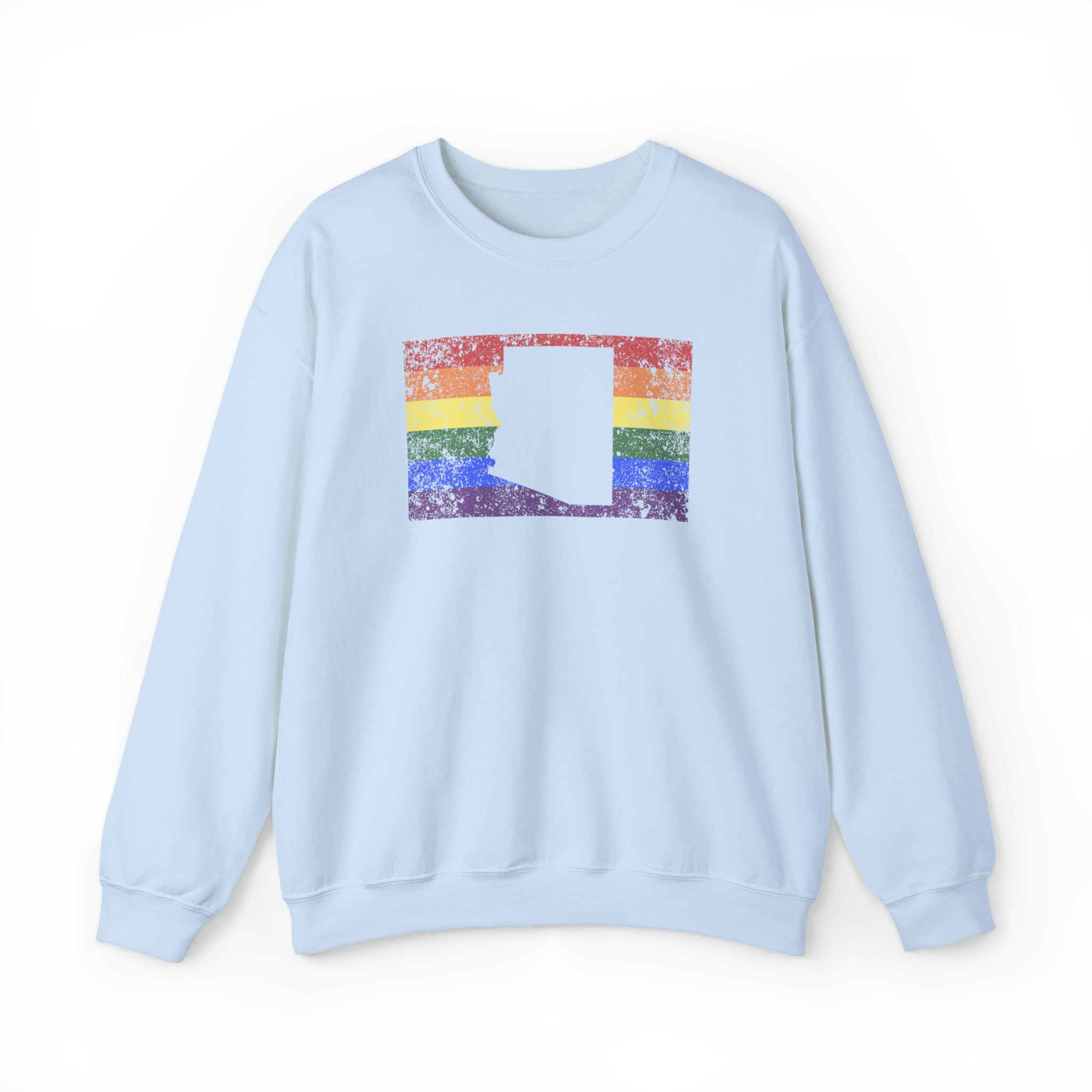Arizona Pride Flag Sweater: Rainbow LGBTQ+ State Silhouette Distressed Sweatshirt