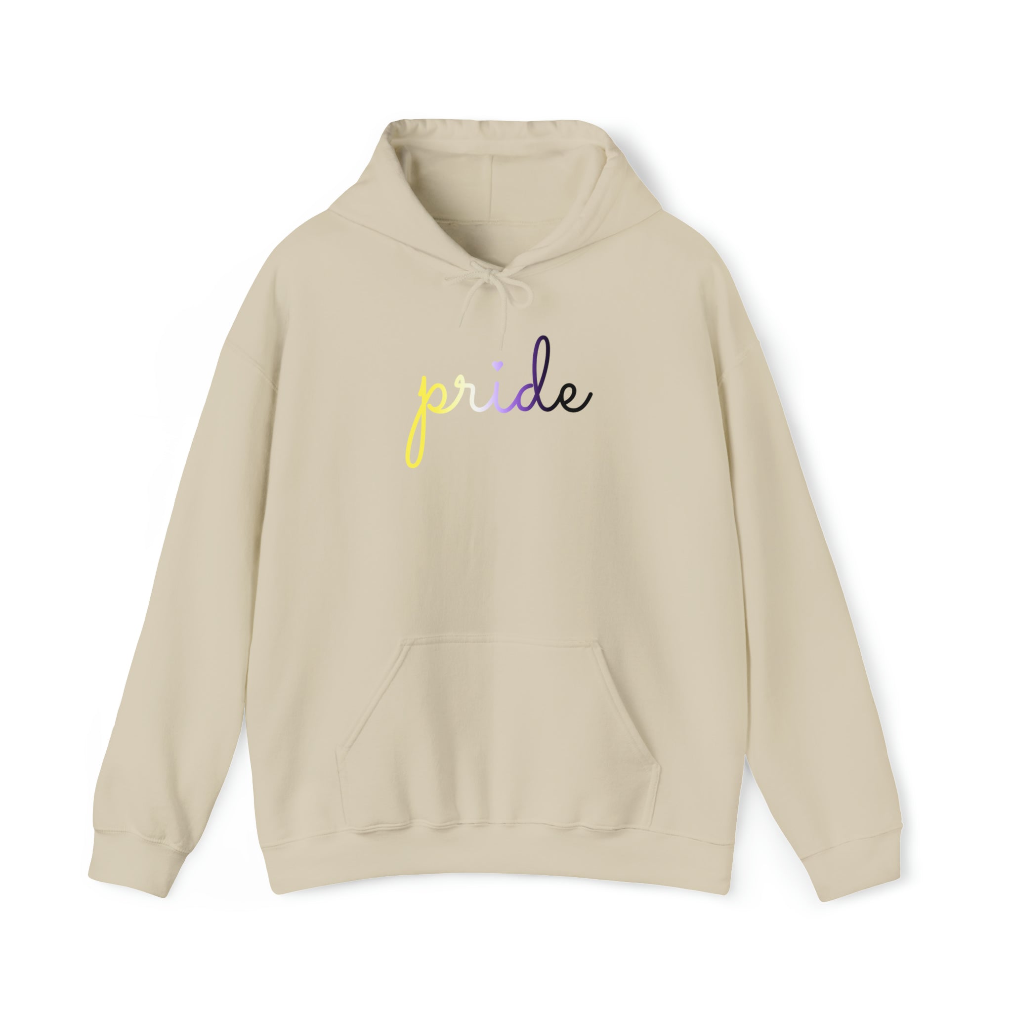 Nonbinary Pride Hoodie: Flowing Cursive 'Pride' in Gradient Hues