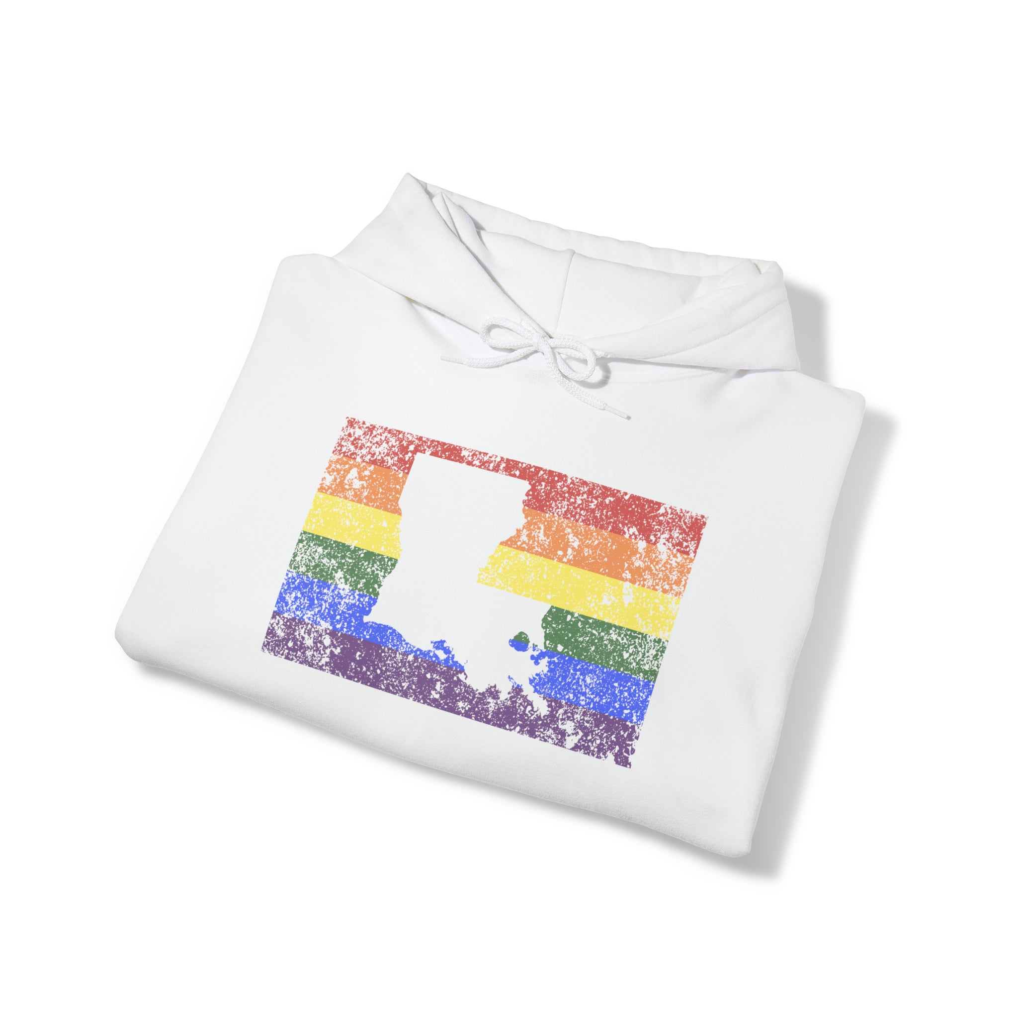 Louisiana Pride Flag Hoodie: Rainbow LGBTQ+ State Silhouette Distressed Hooded Sweatshirt