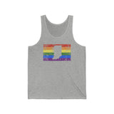 Indiana Pride Flag Tank: Rainbow LGBTQ+ State Silhouette Distressed Tank-Top