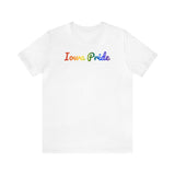 Iowa Pride T-Shirt: Flowing Cursive Design with LGBTQ+ Gradient
