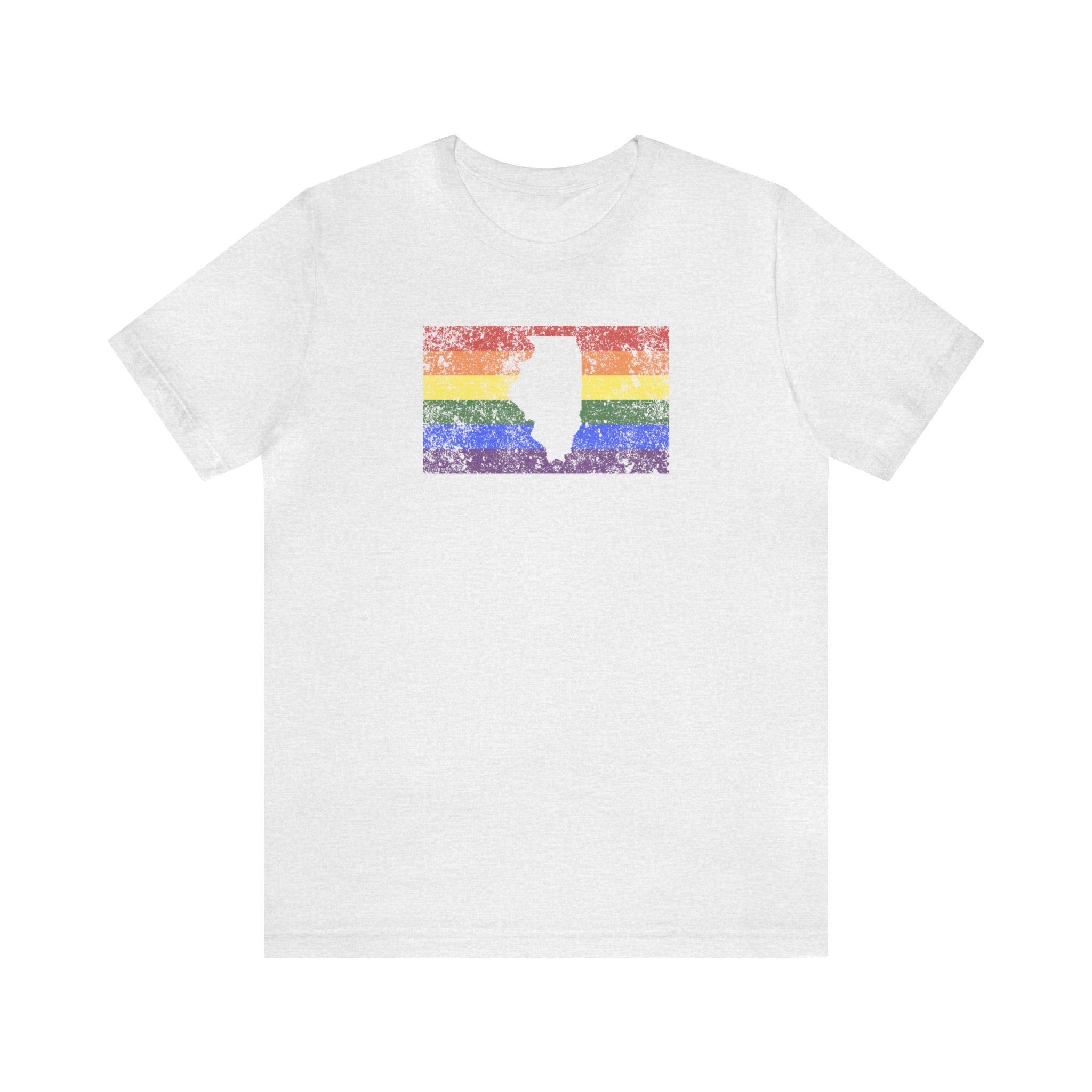 Illinois Pride Flag Tee: Rainbow LGBTQ+ State Silhouette Distressed Shirt