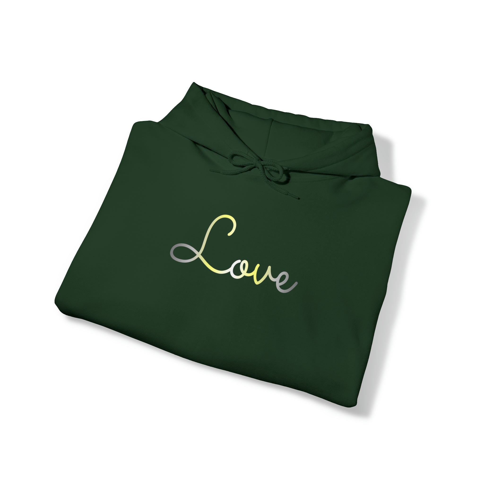 Demigender Love Script Hoodie: Subtly Elegant Pride Sweatshirt