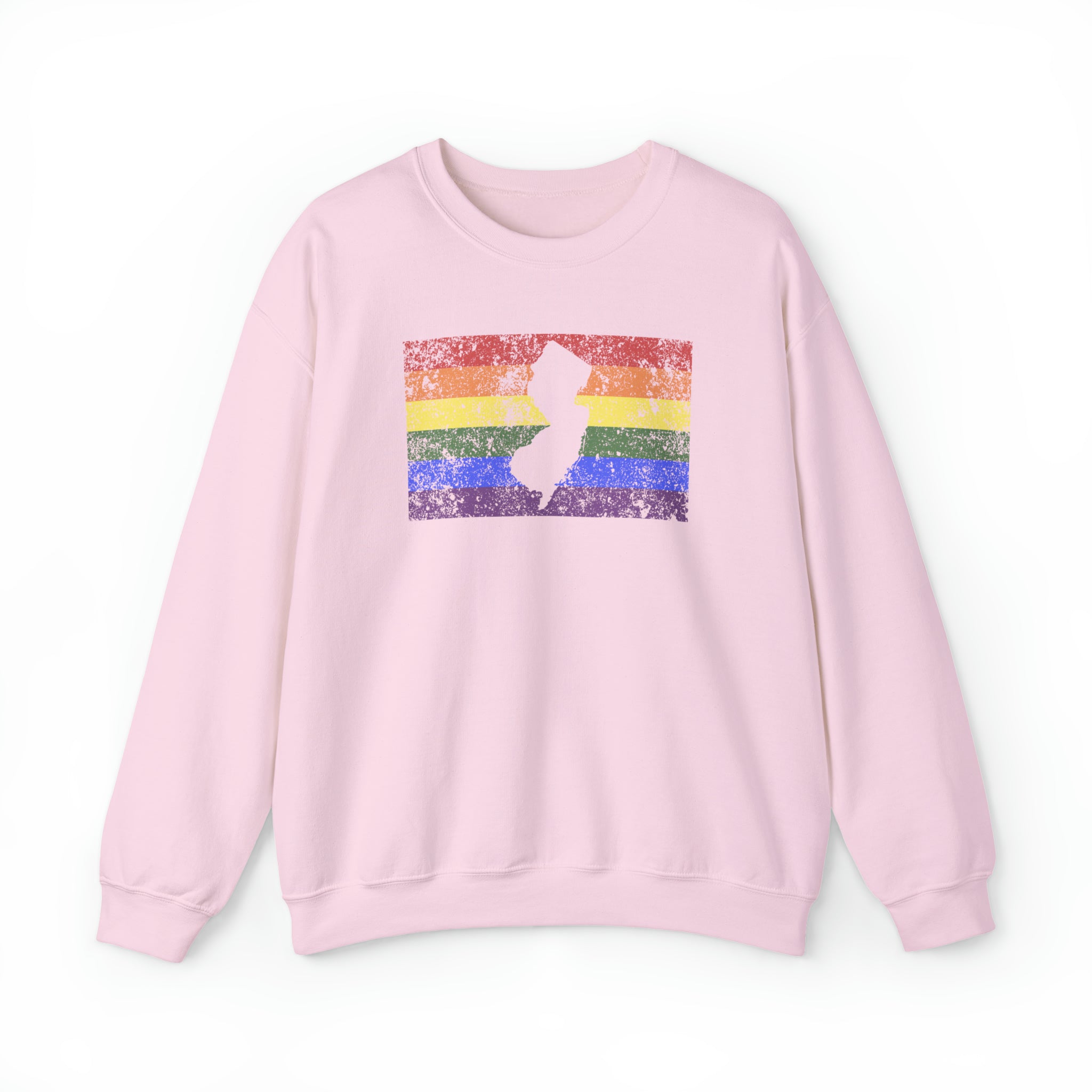 New Jersey Pride Flag Sweater: Rainbow LGBTQ+ State Silhouette Distressed Sweatshirt