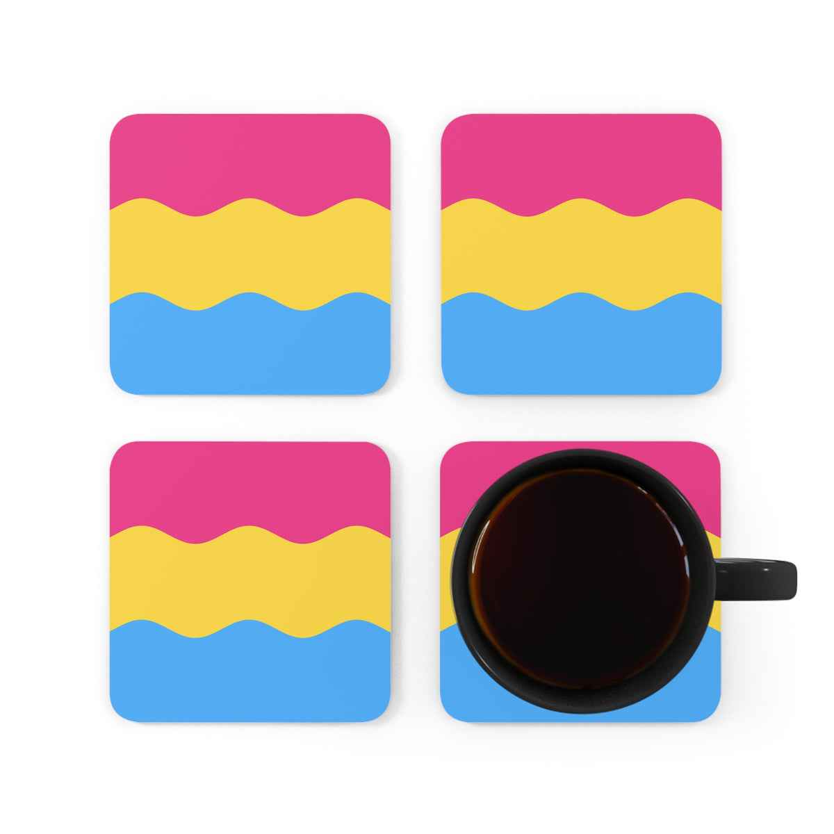 Pansexual Flag Coaster Set: 4 Corkwood Ripple Drink Coasters