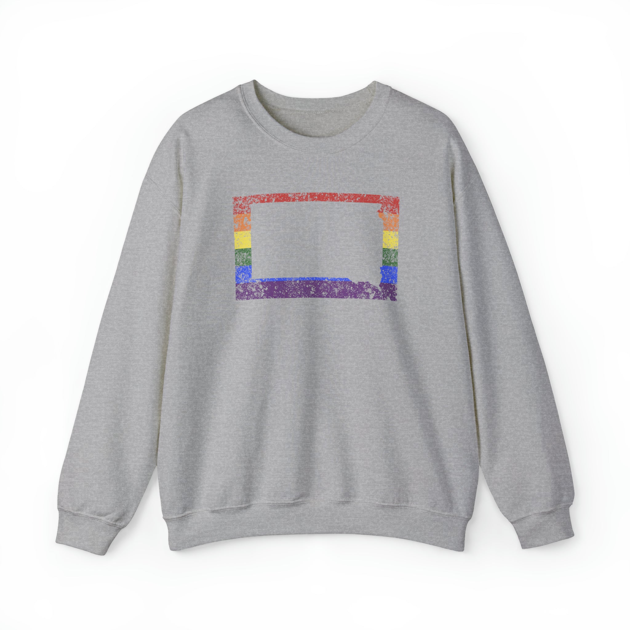 South Dakota Pride Flag Sweater: Rainbow LGBTQ+ State Silhouette Distressed Sweatshirt